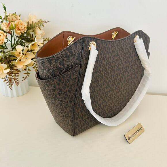 Michael Kors Purse jet set travel large chain tote shoulder bag brown MK - Picture 5 of 9